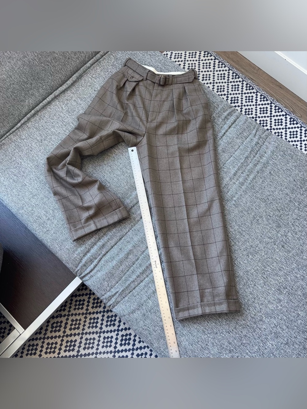 Vintage Ralph Lauren 100% Wool High Waisted Belted Pants Size 6 Plaid MiUSA 80s - Picture 14 of 16